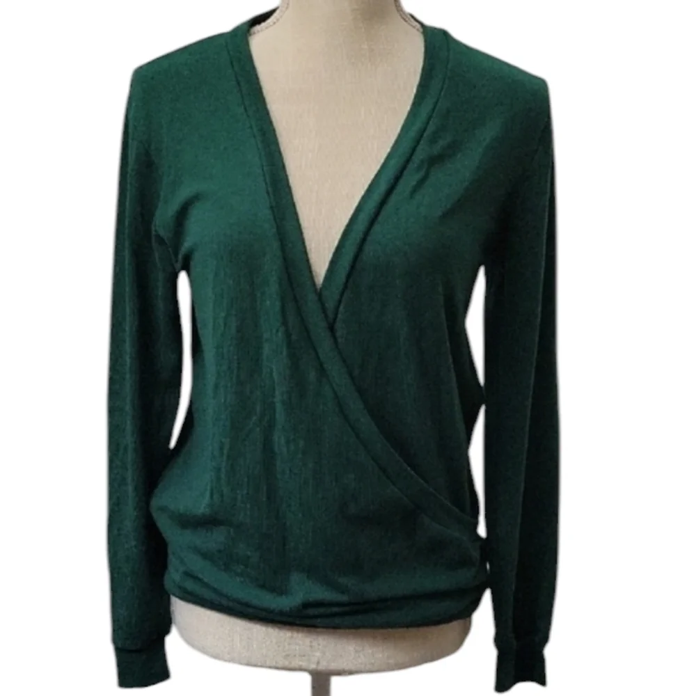 Coeur De Vague Elegant Green Wrap Sweater